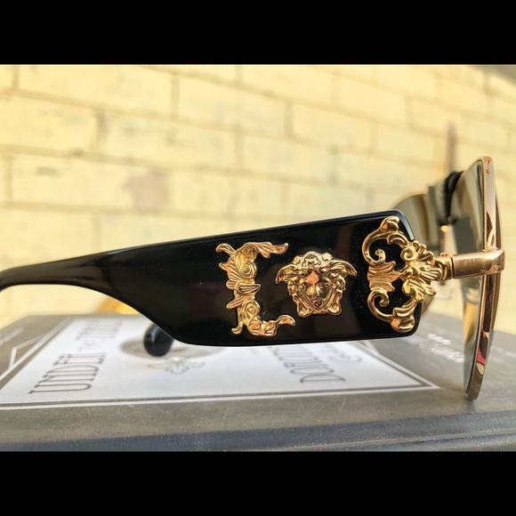 Black and Gold Versace Leather Aviator Sunglasses - Picture 3 of 4